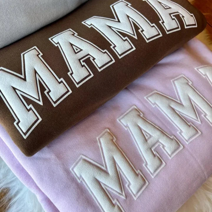 Mama Sweatshirt with Puff Lettering, Personalized Kid Names on Sleeve, Mama Sweater, Cute Gift for Mama