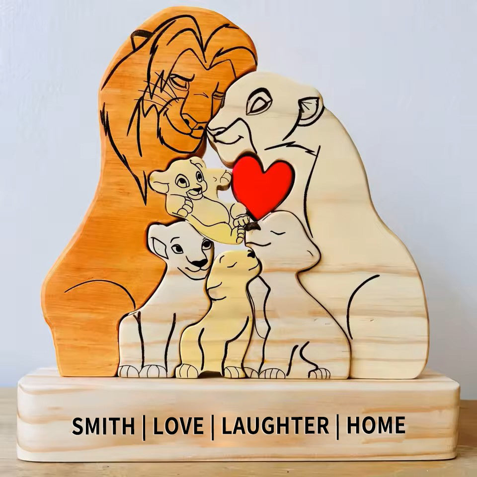 Custom Wooden Lion Family Puzzle – Personalized Home Decor & Gift