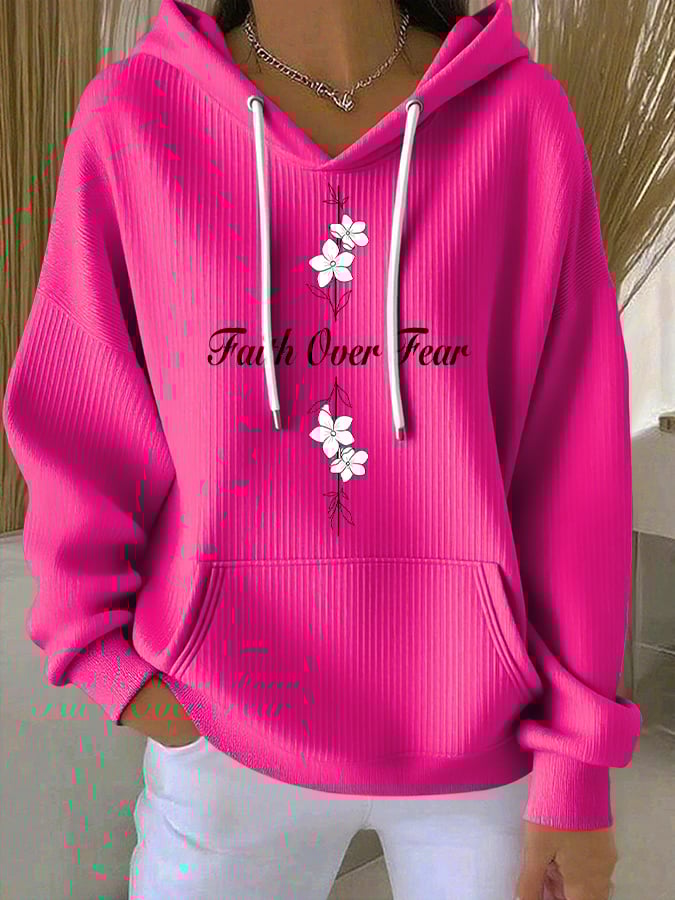 Women's Casual Faith Overcomes Fear Cross Textured Hoodie
