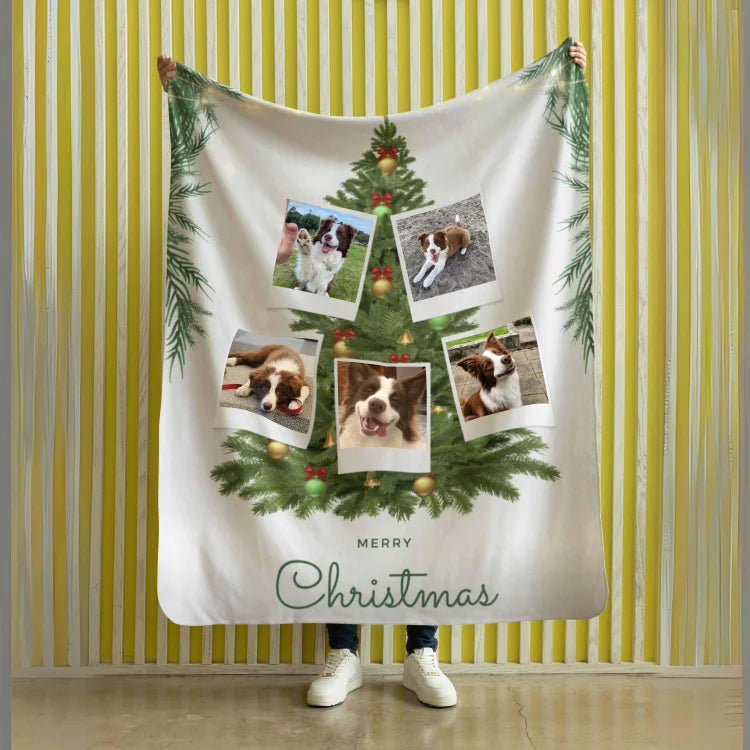 Personalized Christmas Family Photo Tree Blanket, Custom Pet Photo Blanket, Christmas Gift