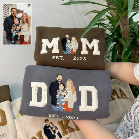 Father's Day Mother's Day Photo Personalized Fleece Fabric Embroidered DD MM Hoodie Sweatshirt T-Shirt