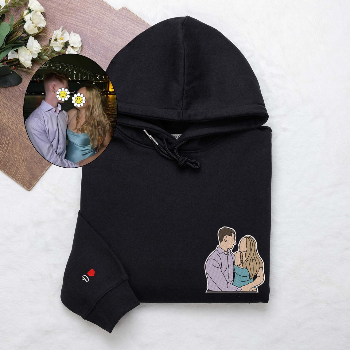 Couple Embroidered Sweatshirts Embroidered Portrait Sweatshirt Couple Portrait Sweatshirt Couple Gift Custom Photo And Text Shirt