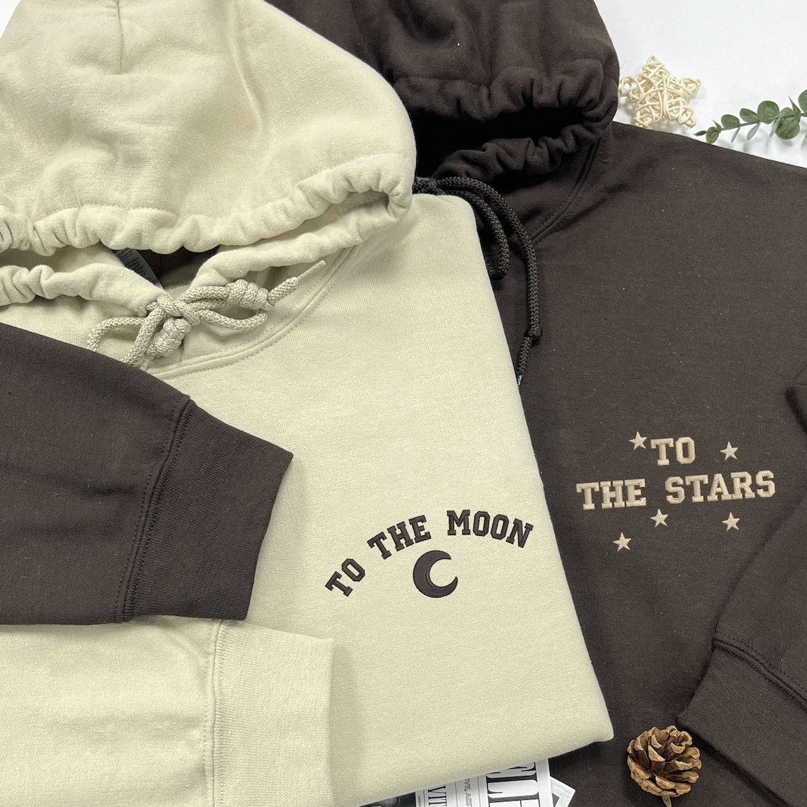 Customizable To The Moon Stars Couples Hoodie