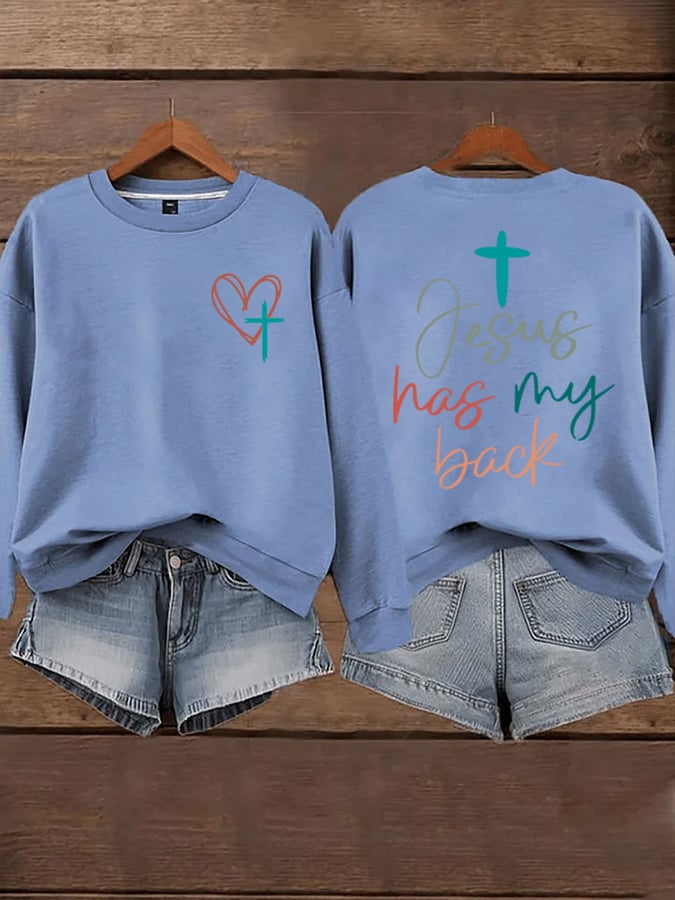 Women's Jesus Has My Back Print Sweatshirts