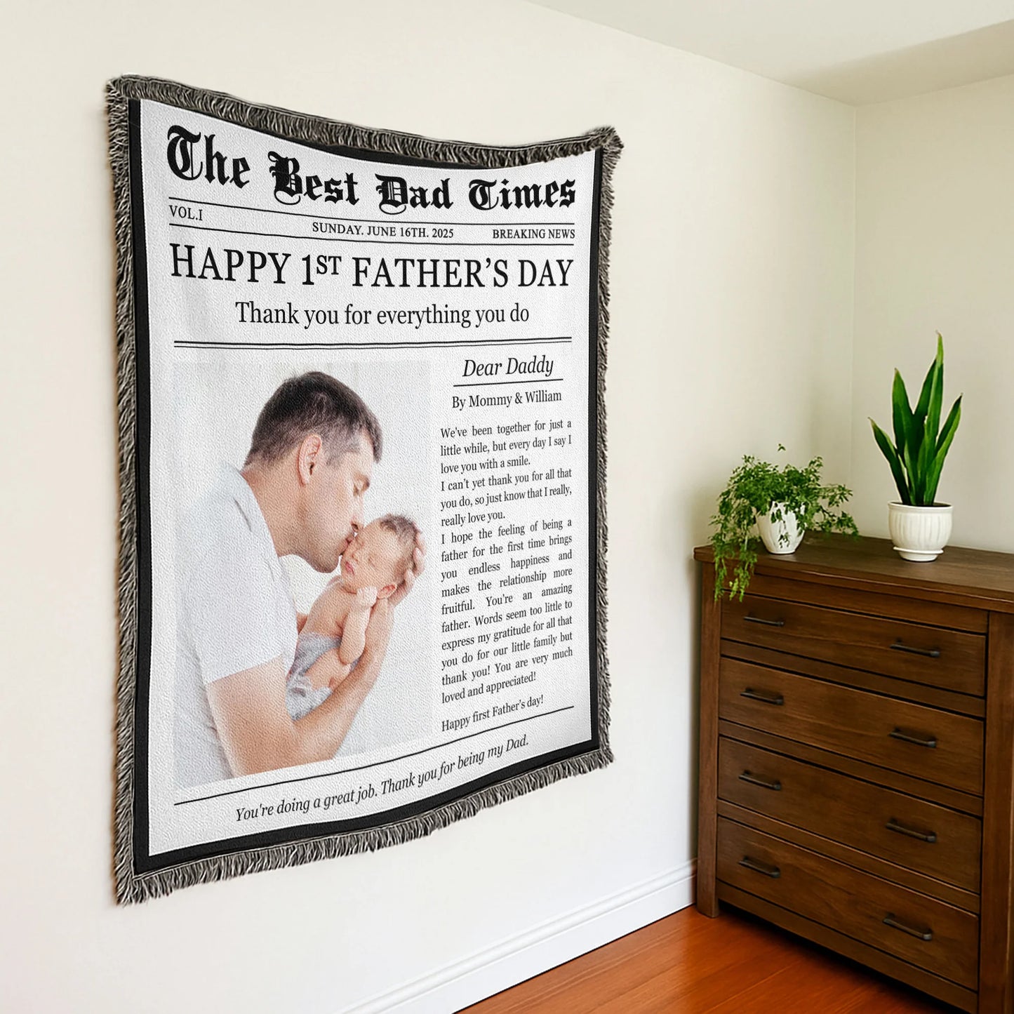 Happy 1st Father's Day Thank You For Everything - Personalized Photo Woven Blanket