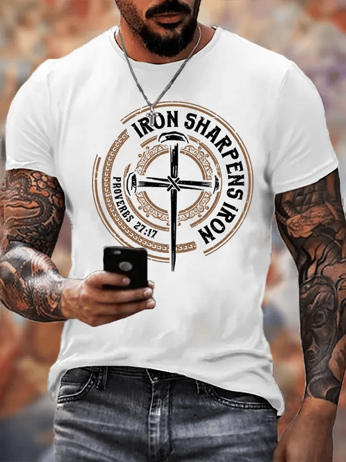 Men's Iron Sharpens Iron - Proverbs 27:17 Jesus God Christian Printed Shirt