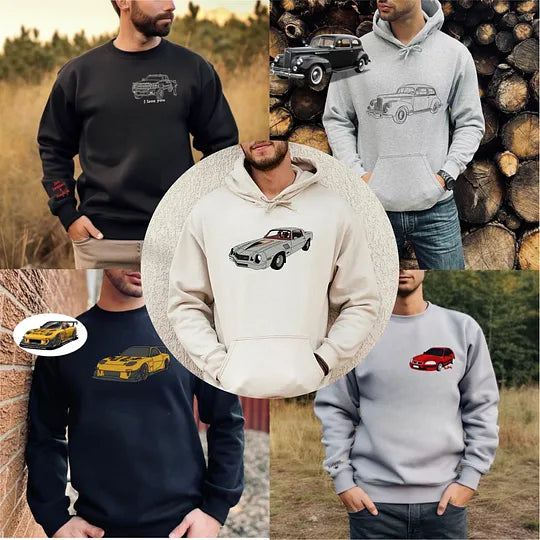 Custom Car Embroidered Sweatshirt – Personalize with Your Multiple Favorite Rides🚗