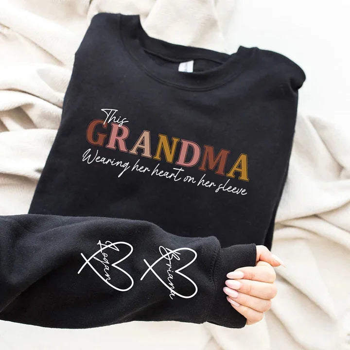 š„For Momš„Personalized MAMA Wears Her Heart On Her Sleeve Sweatshirt(Buy 2 Free Shipping)