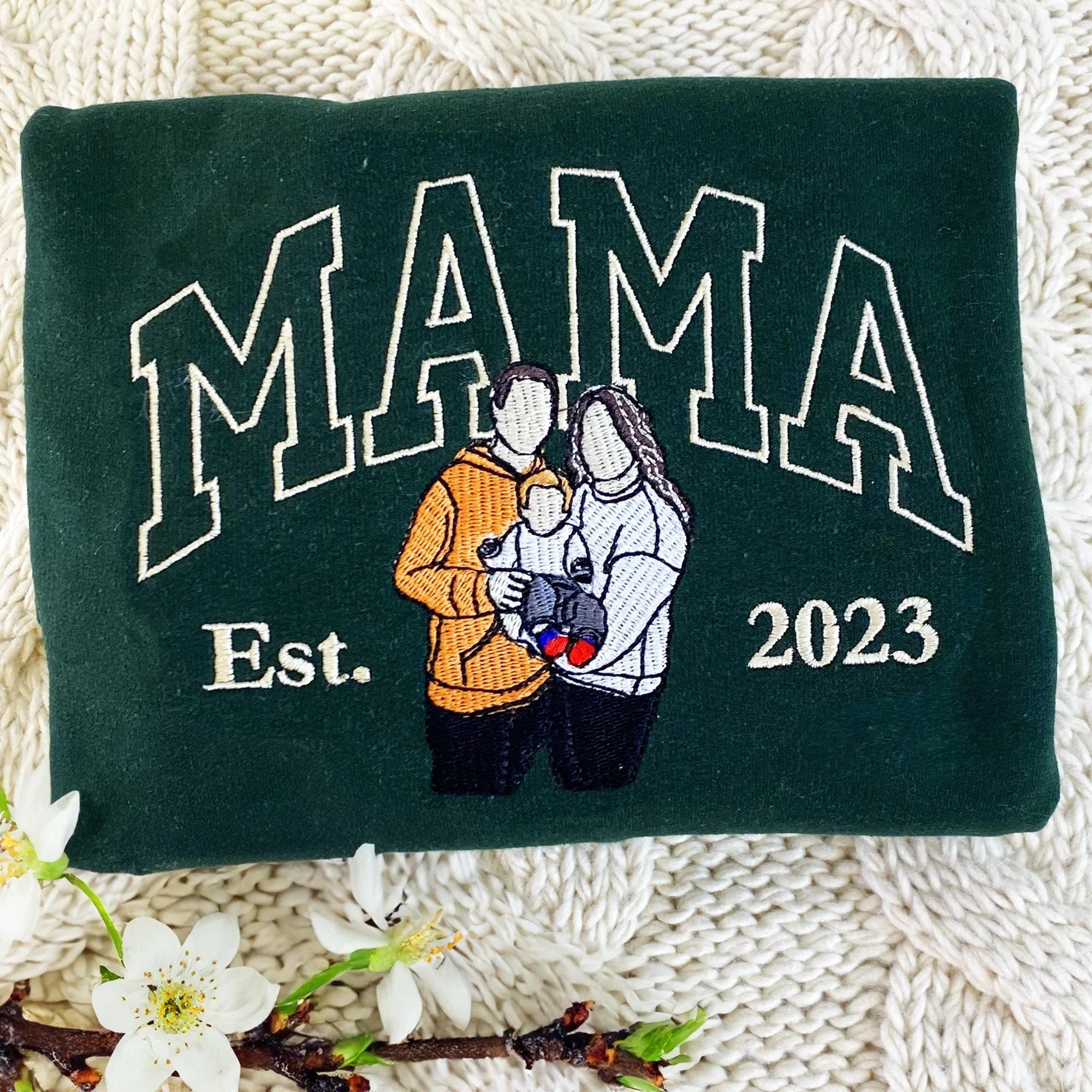 Mom Embroidered Sweatshirt, Custom Portrait From Photo Hoodie