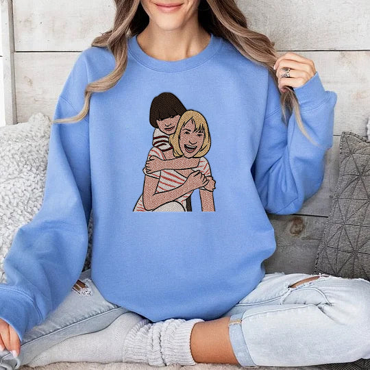 Loversdovey Custom Embroidered Hoodie Mama and Kids Portrait, Family Photo Sweatshirt