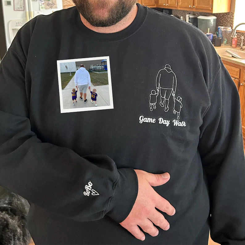 Custom Dad Photo Outline Embroidered Sweatshirt - Personalized Dad and Me Photo Portrait Sweatshirt - Gift for Dad