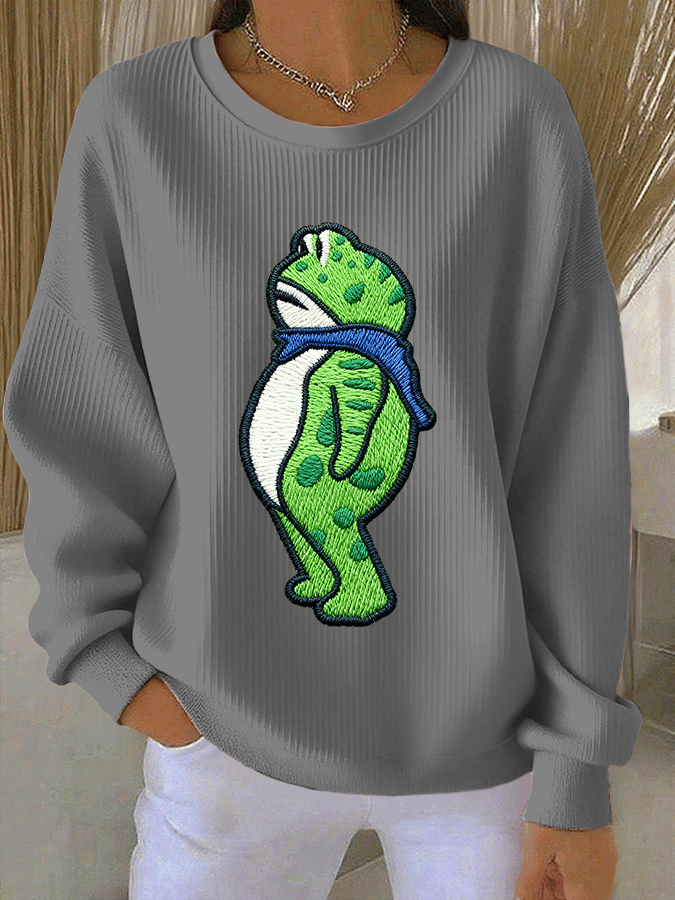 🔥Buy 3 Get 15% Off🔥Women's FDT Print Knit Crew Neck Long Sleeve Top