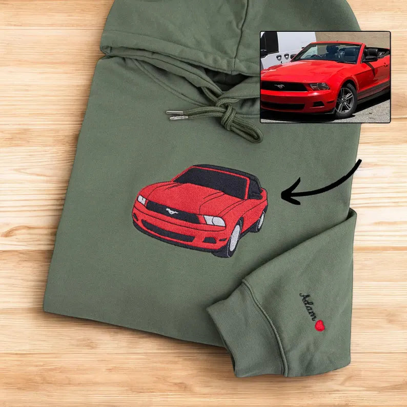 Custom Car Embroidered Hoodie Car Photo Embroidered Sweatshirt Custom Car Hoodie Anniversary Gifts For Men Car Lover Gift