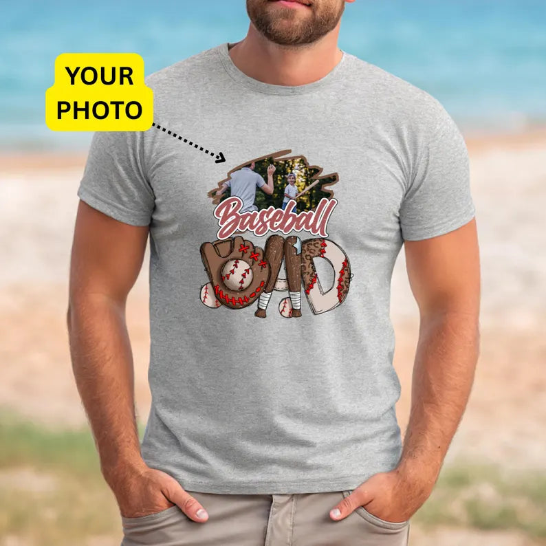 Custom Baseball Photo Dad Shirt, Best Dad Ever Personalized Father's Day Tee, Father's Day Gift