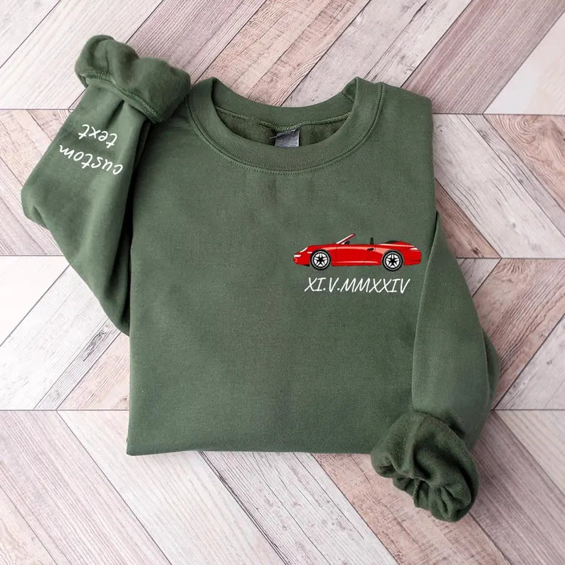 Personalized Printed Custom Car Art Sweatshirt, Custom Vehicle Sweater, Personalized Dad Gift