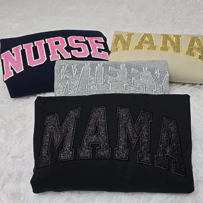 Custom Applique Glitter Embroidery Mom Sweatshirt - Mother's Day Gift