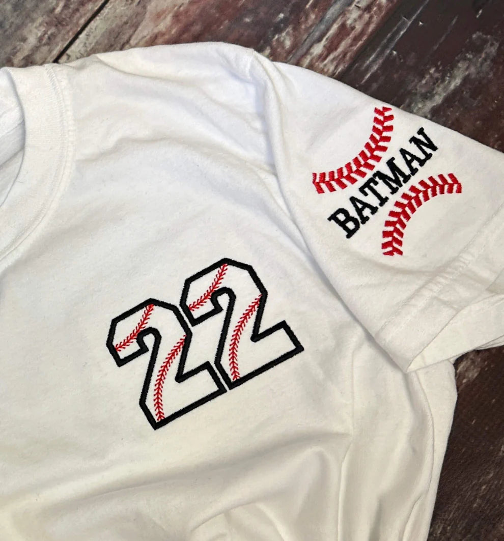 Personalized Baseball Neckline Embroidery Family Cheer T-Shirt