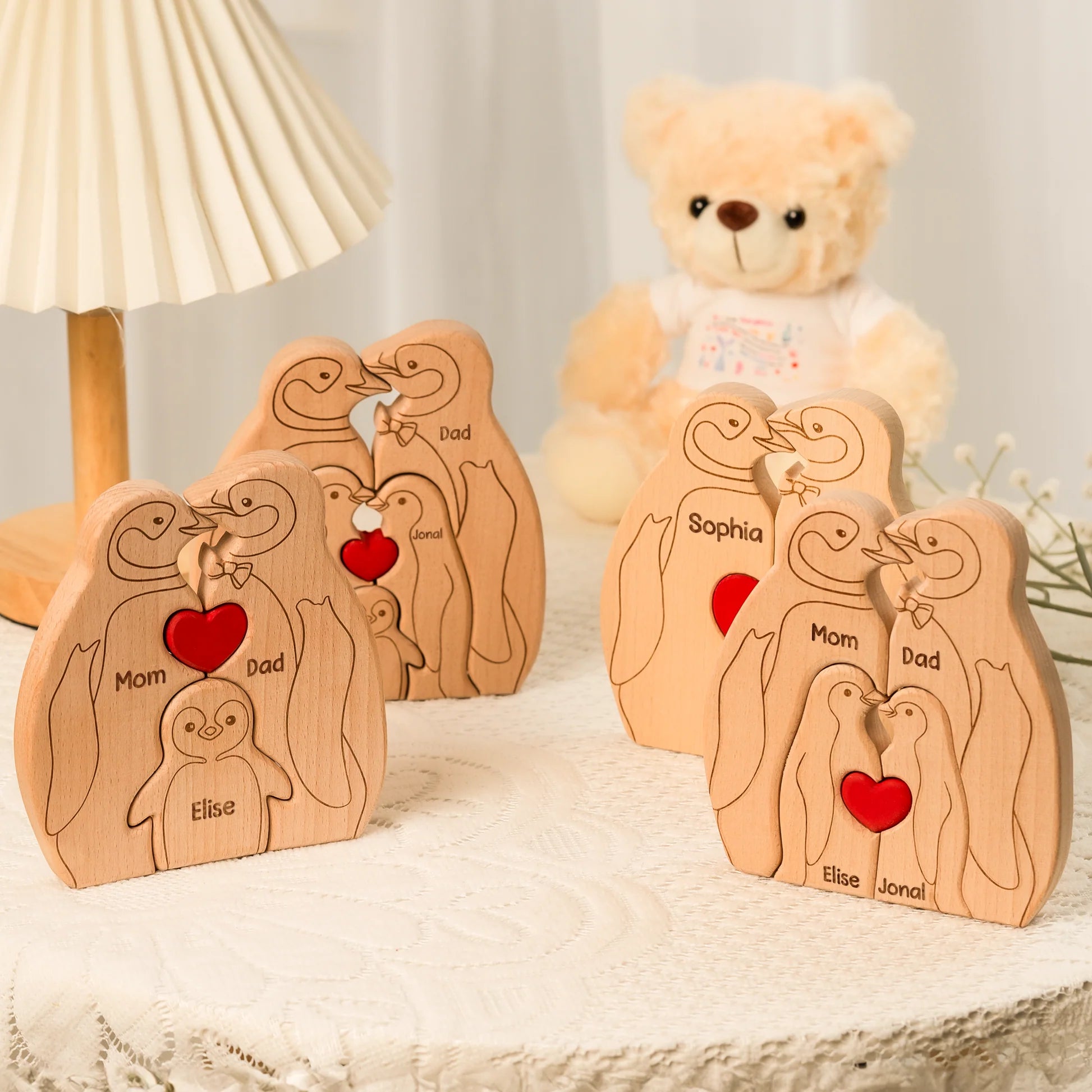 Penguin Family - Personalized Wooden Penguin Family Puzzle