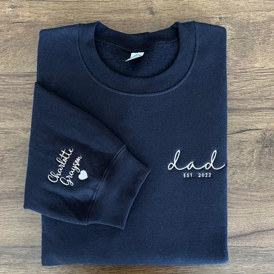 Custom Mama Dad Embroidered Sweatshirt With Names On Sleeve