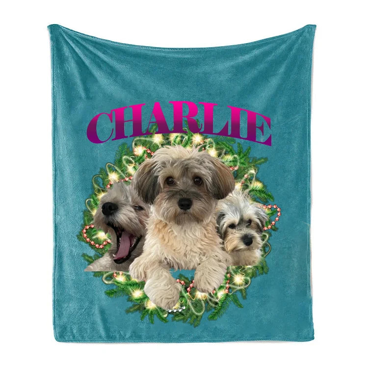 Christmas Personalized Dog Blanket Custom Christmas Retro Style Pet Blanket