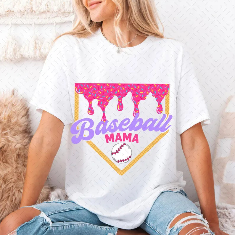 Baseball Mama Drip Shirt, Baseball Ice Cream Drip Shirt, Basebaall Mama Tee, Game Day Baseball Gift