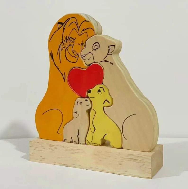 Custom Wooden Lion Family Puzzle – Personalized Home Decor & Gift
