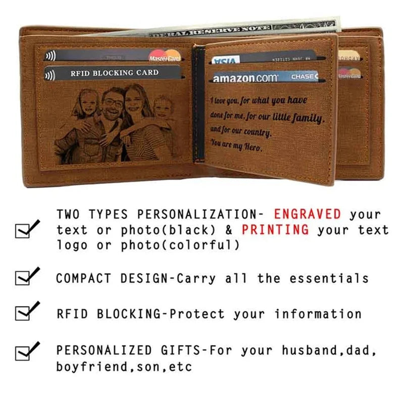 Personalized 3-Side Engraved Wallet – Custom Photo & Text Gift for Him | Father's Day, Birthday, Anniversary