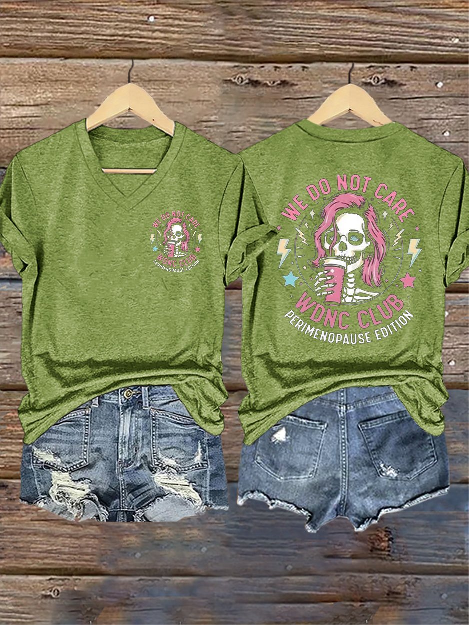 🔥Buy 3 Get 15% Off🔥V-Neck Retro We Do Not Care WDNC Club Perimenopause Edition Print T-Shirt