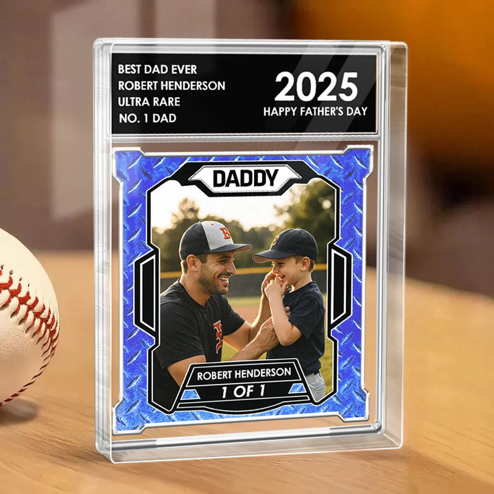 Custom Photo No. 1 Dad Trading Card Style Personalized Acrylic Block Plaque