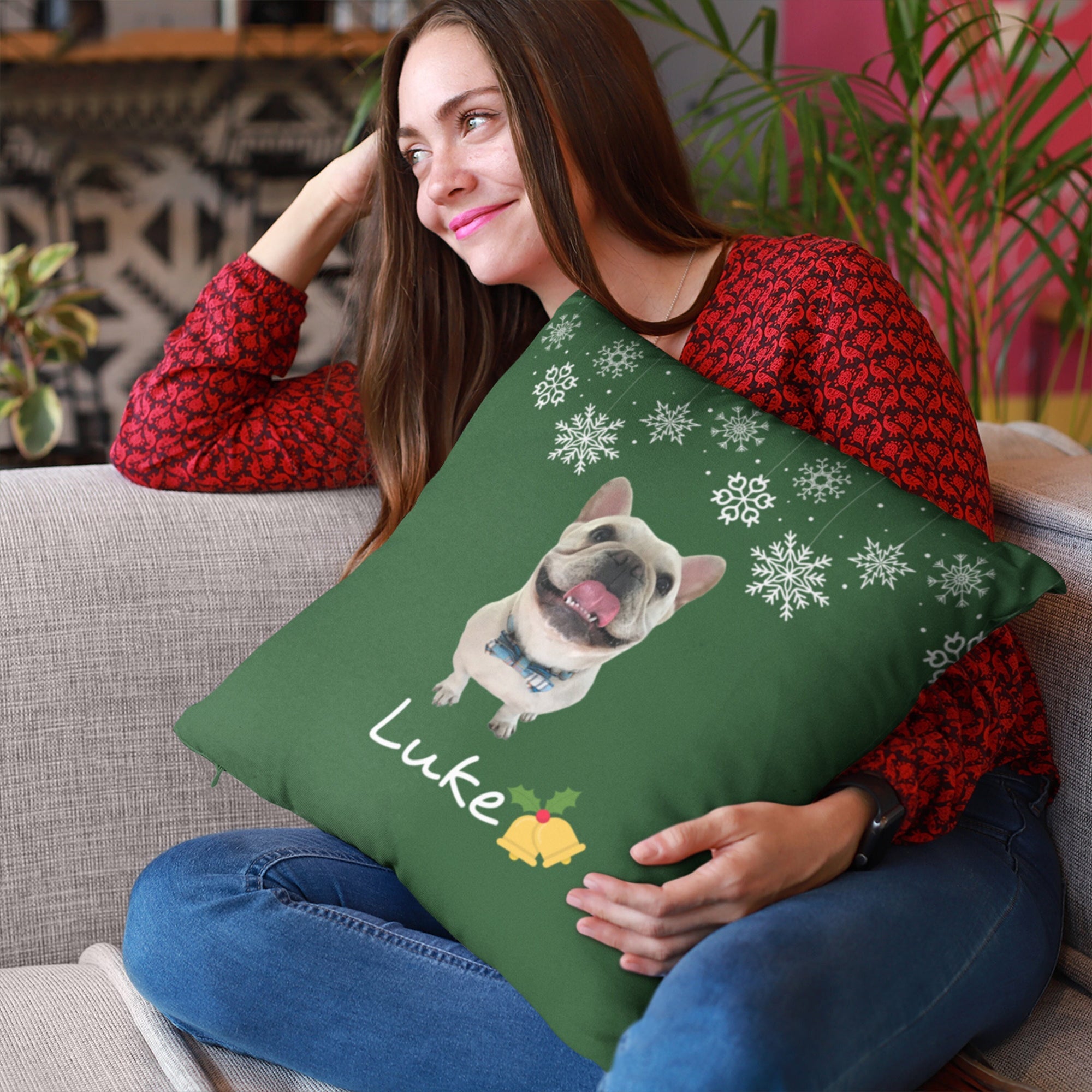 Custom Dog Photo Christmas Pillow With Name Christmas Pillow Gift