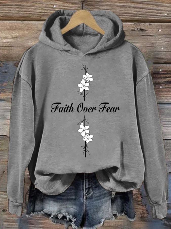 Women's Casual Faith Overcomes Fear Cross Hoodie