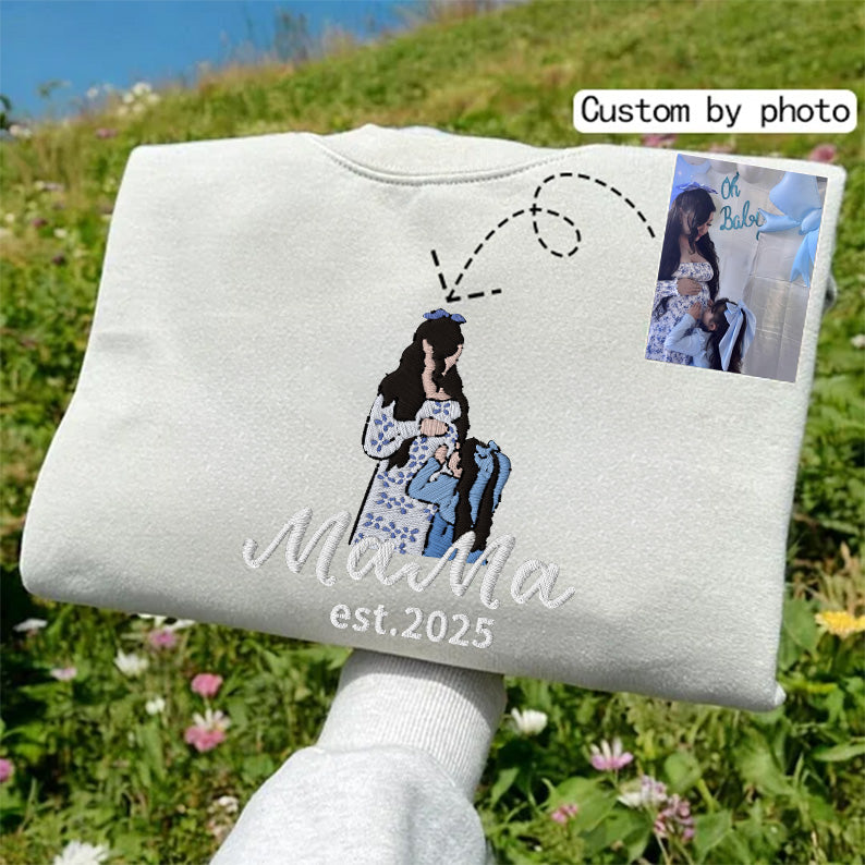 Custom Mama Embroidered Sweatshirt Personalised Mama Portrait Mother's Day