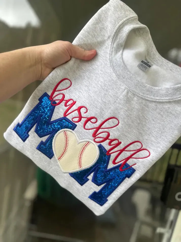 BASEBALL Mom Glitter Applique Sweatshirt || School Spirit Wear || Game Day || High School || College || Personalized || Embroidered