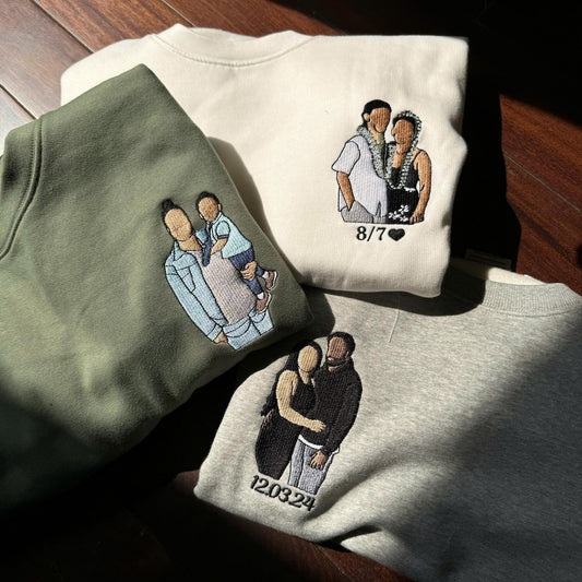 Couple Embroidered Sweatshirts Embroidered Portrait Sweatshirt Couple Portrait Sweatshirt Couple Gift Custom Photo And Text Shirt