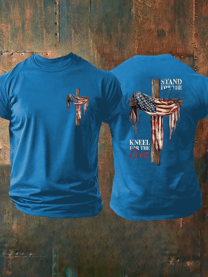 Men's Stand For Flag Kneel For The Cross Print T-Shirt