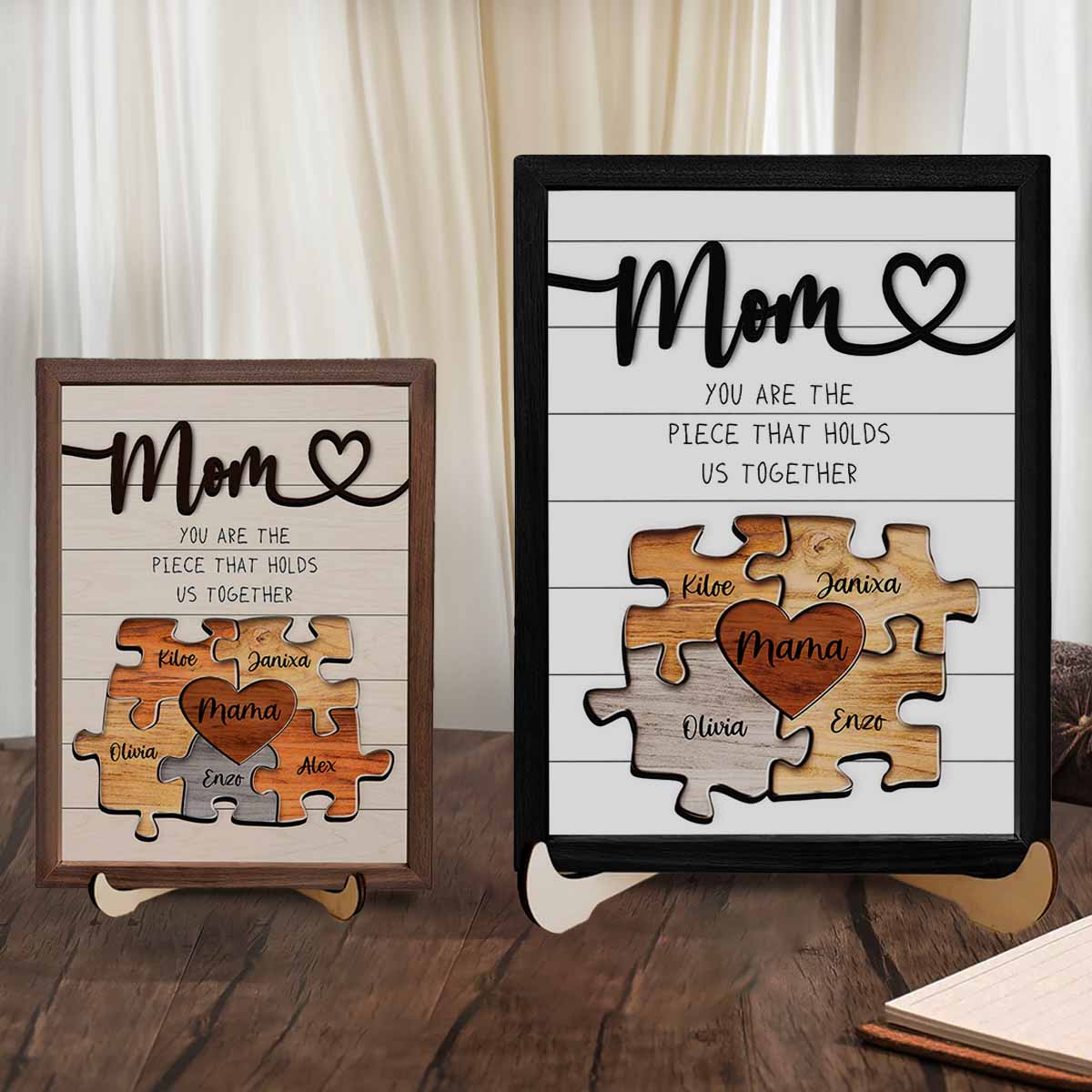 Custom Wooden Keepsake Puzzle Piece For Mom Grandma