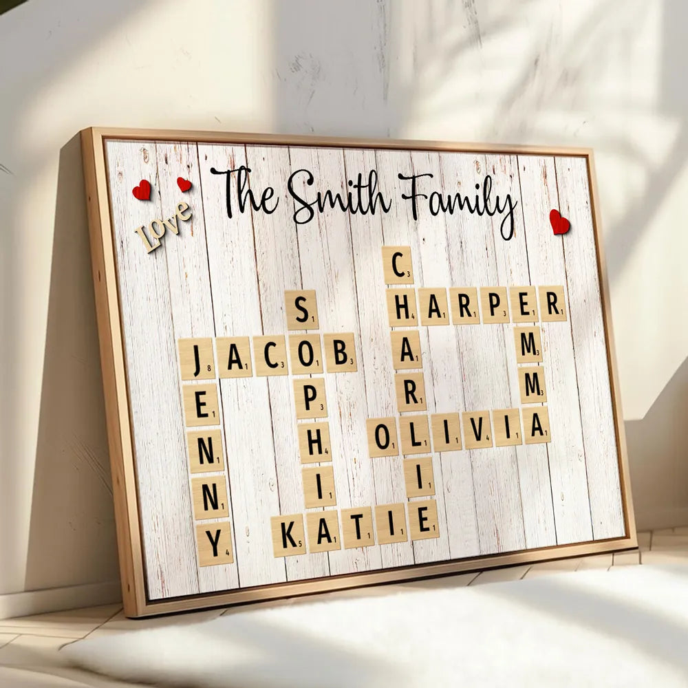 Family Love Crossword Puzzle Art Personalized Poster, Unique 2025 Home Decor, Mother's Day Gift For Family, Dad, Mom, Brother, Sister