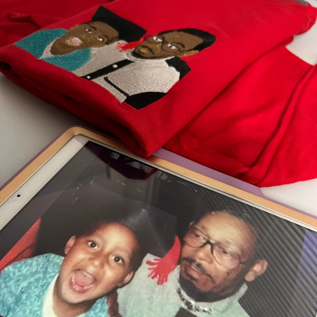 Loversdovey Custom Embroidered Hoodie Mama and Kids Portrait, Family Photo Sweatshirt