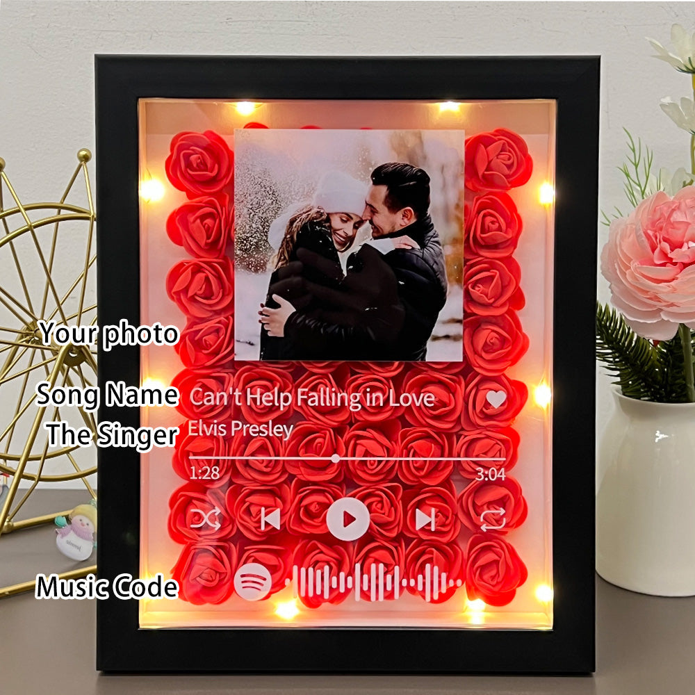 Personalized Flower Shadow Box With Couple Photo For Valentine's Day