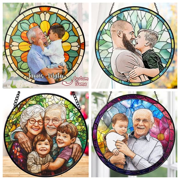 Personalized Grandpa/Dad Portrait Suncatcher Window Hanging