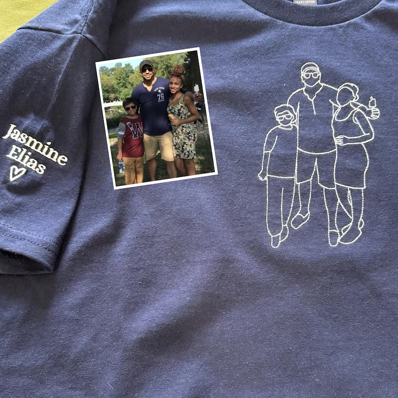 Custom Dad Photo Outline Embroidered Sweatshirt - Personalized Dad and Me Photo Portrait Sweatshirt - Gift for Dad