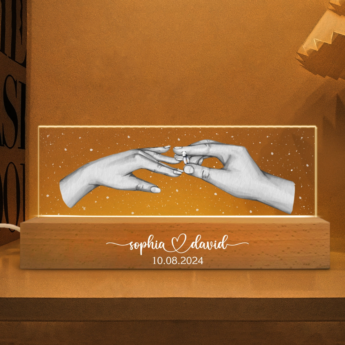 Will You Marry Me? She Said Yes! Personalized Acrylic Block LED Night Light, Marriage Proposal, Newly Engaged Present