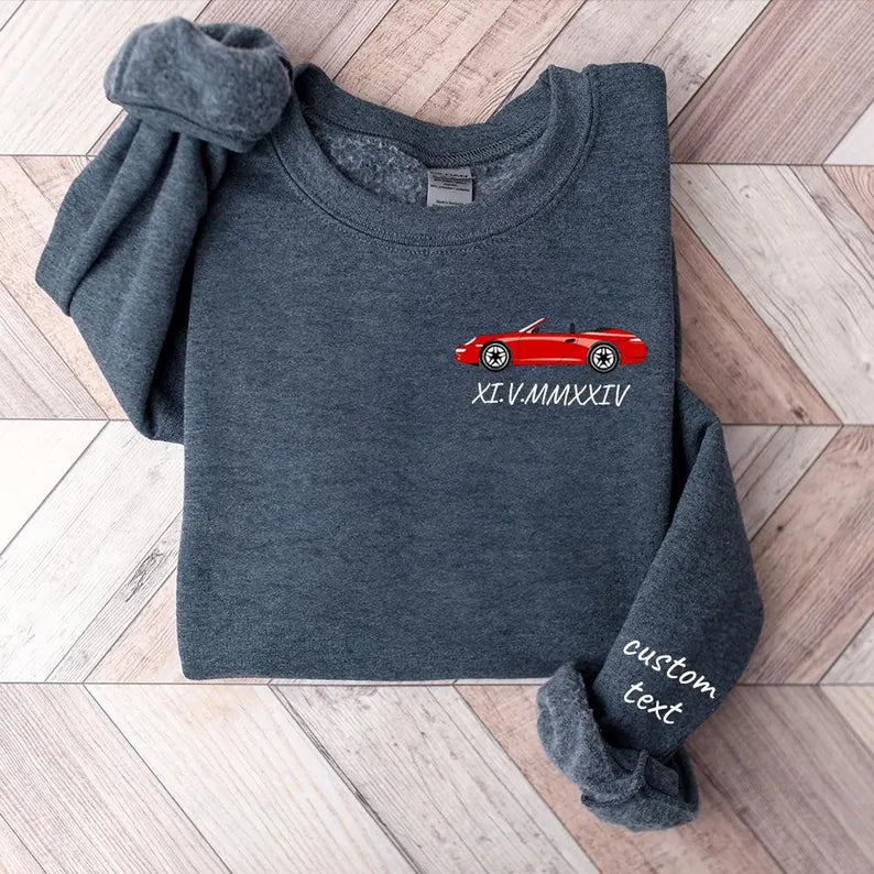 Personalized Printed Custom Car Art Sweatshirt, Custom Vehicle Sweater, Personalized Dad Gift