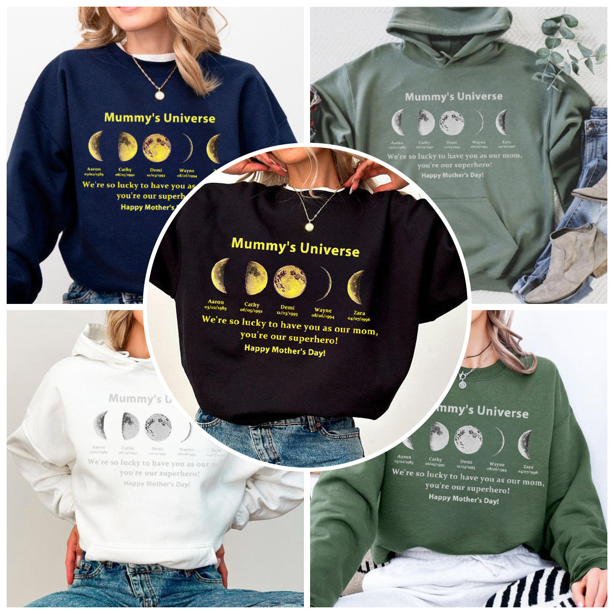 NEW! Loversdovey Custom Sweatshirt With Text And Date The Real Moon Phase- Mom's Universe,Gift For MUM
