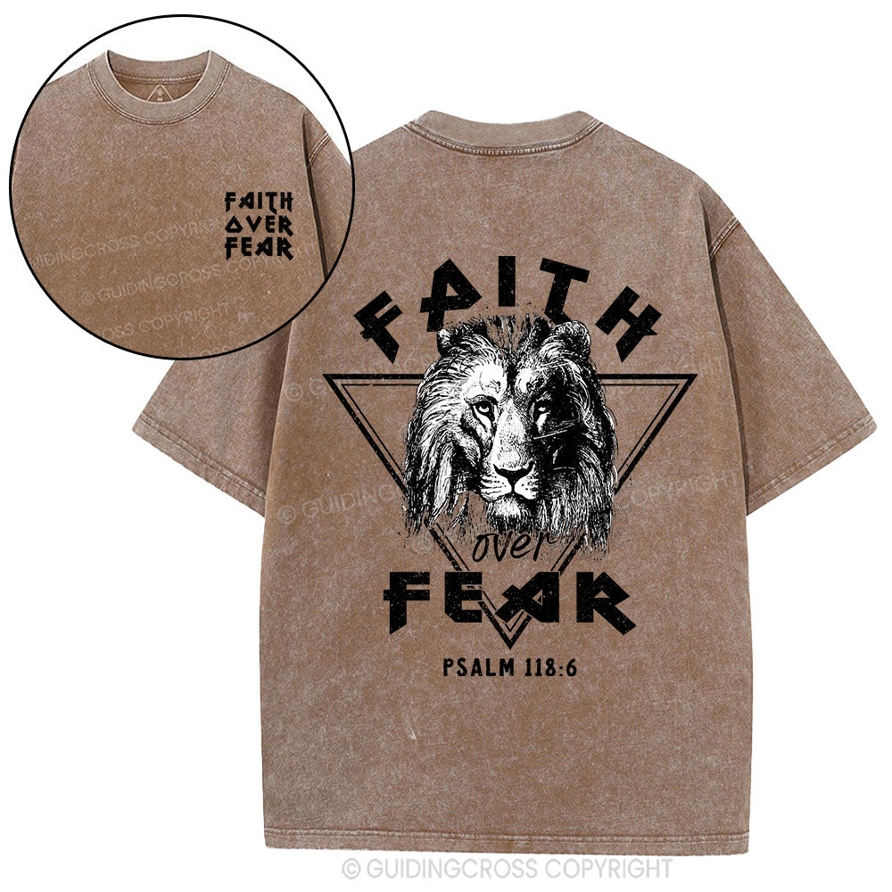 Faith Over Fear Lion Christian Washed T-Shirt