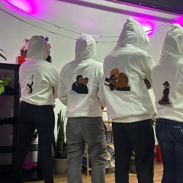 Loversdovey Custom Embroidered Hoodie Mama and Kids Portrait, Family Photo Sweatshirt