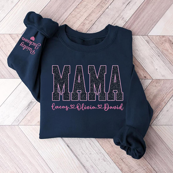 Custom Mom Glitter Embroidered T-shirt &Sweatshirt With Loving children‘s Name