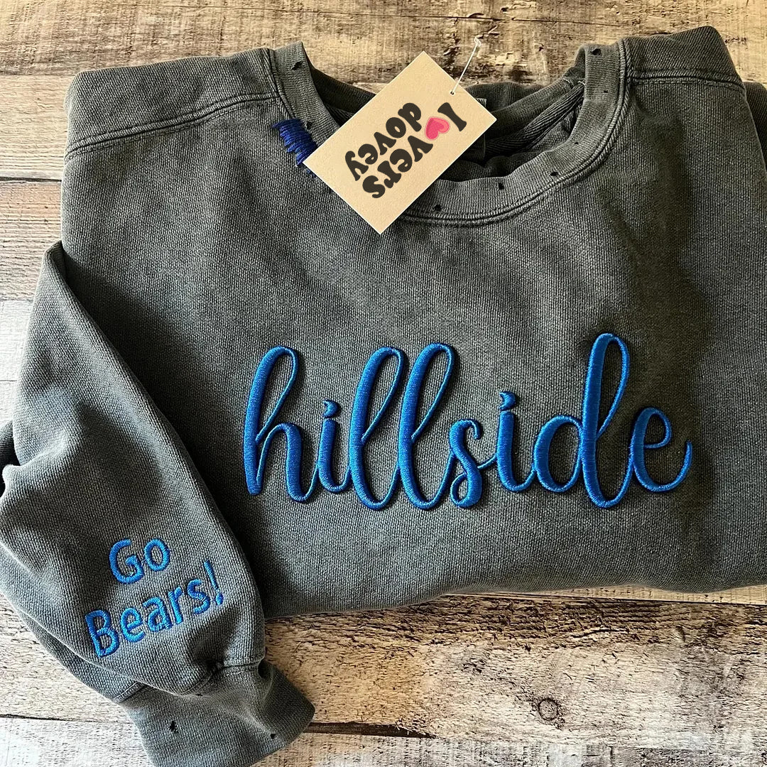 VINTAGE 3D Embroidery Unisex Hand Distressed Crew