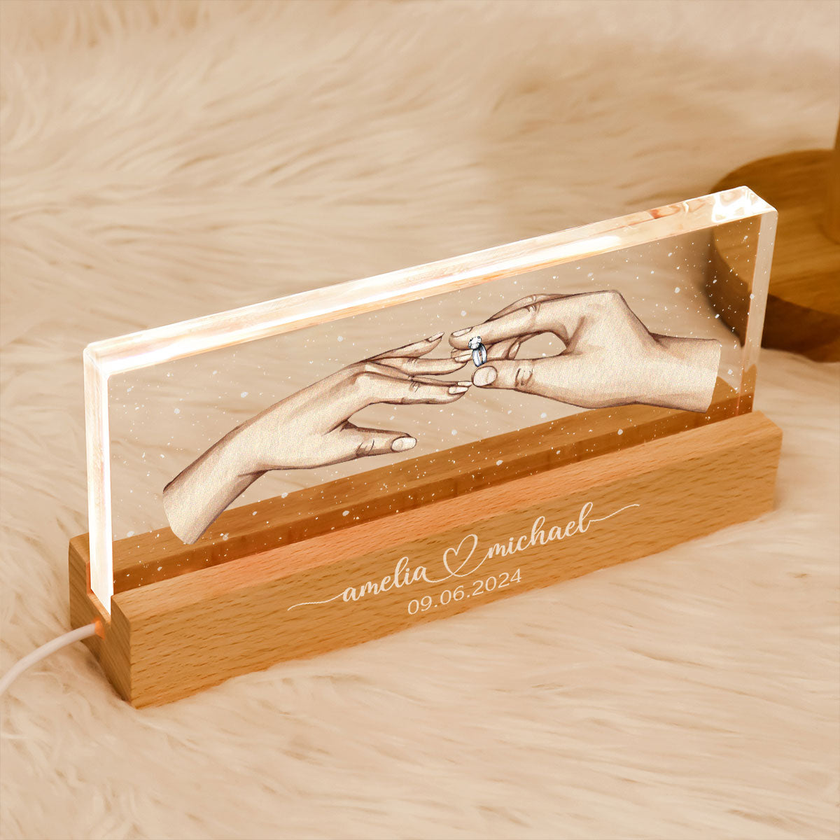 Will You Marry Me? She Said Yes! Personalized Acrylic Block LED Night Light, Marriage Proposal, Newly Engaged Present