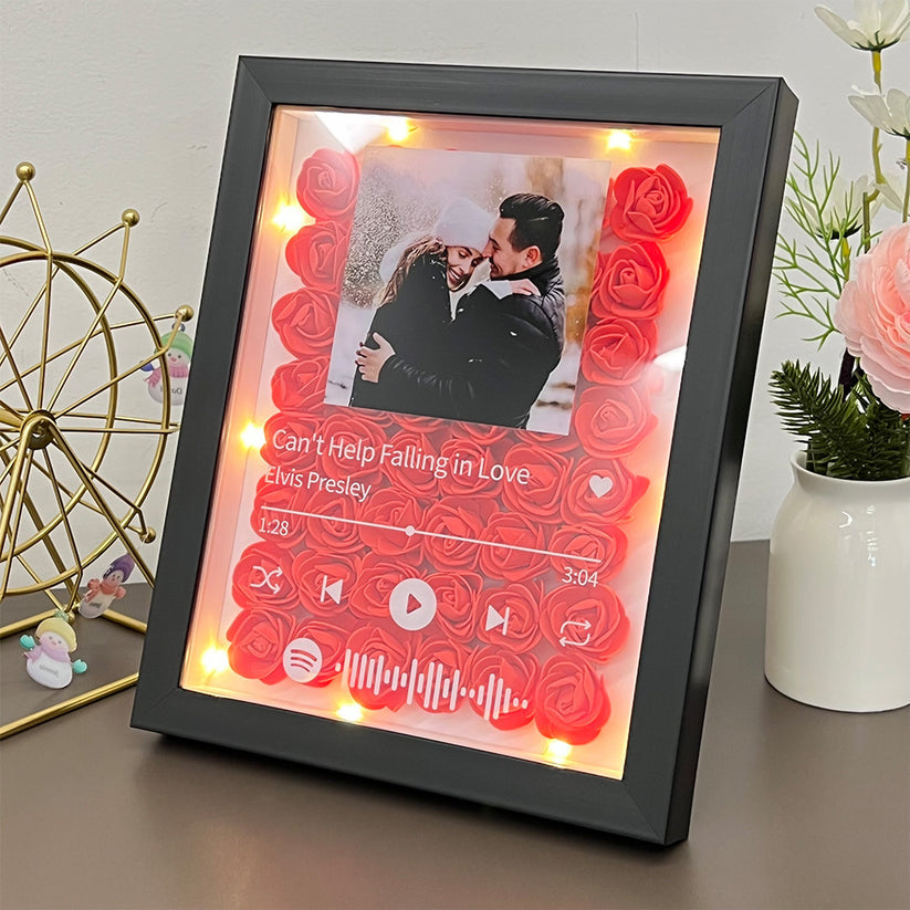 Personalized Flower Shadow Box With Couple Photo For Valentine's Day